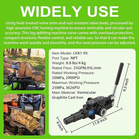 Hydraulic Log Splitter Valve w/ 2 Joystick, Hydraulic Directional Control Valve, 1 Spool 25GPM 3626PSI Hydraulic Loader Valve for Log Splitter, Small Tractors & Loaders in Kuwait