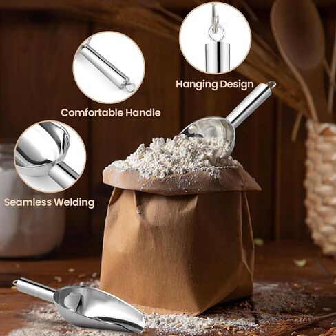 12oz Stainless Steel Ice Scoop for Freezer with Magnetic Hook– Dishwasher Safe Ice Scooper for Ice Machine with Long Handle – Metal Scoop for Ice Bucket, Dog Food, Flour, Canisters in Saudi Arabia
