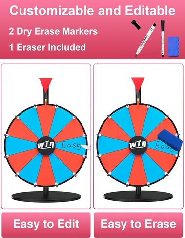 عجلة جائزة ملونة مقاس 12 بوصة، وعجلة دوارة شديدة التحمل ذات 12 فتحة، وعجلة سحب قابلة للتحرير مع علامات مسح جاف وممحاة in Kuwait