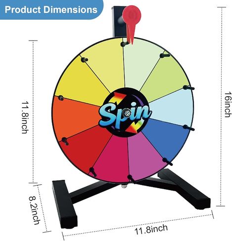12 Inch Prize Wheel, 12 Slots Color Wheel of Fortune with Stand, Wall-Mountable Spinning Wheel for Prizes with Dry Erase Marker and Eraser, Trade Shows, Carnivals and Home Fortune Games in Saudi Arabia