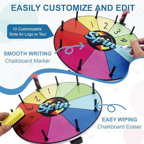 12 Inch Prize Wheel, 12 Slots Color Wheel of Fortune with Stand, Wall-Mountable Spinning Wheel for Prizes with Dry Erase Marker and Eraser, Trade Shows, Carnivals and Home Fortune Games in Saudi Arabia