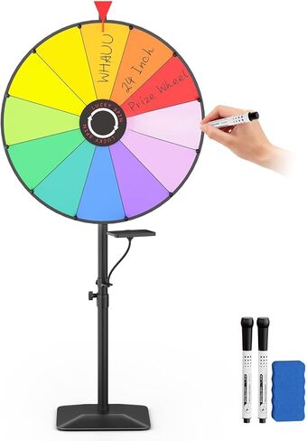 24 Inch Prize Wheel, Adjustable 47"-61" Height Heavy Duty Spinning Wheel for Prizes, 12 Slots Prize Wheel Spinner with Dry Erase Kit for Parties, Carnivals, Trade Shows in Saudi Arabia