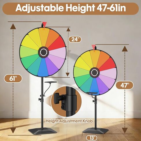 24 Inch Prize Wheel, Adjustable 47"-61" Height Heavy Duty Spinning Wheel for Prizes, 12 Slots Prize Wheel Spinner with Dry Erase Kit for Parties, Carnivals, Trade Shows in Saudi Arabia