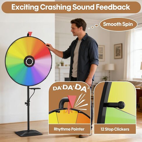 24 Inch Prize Wheel, Adjustable 47"-61" Height Heavy Duty Spinning Wheel for Prizes, 12 Slots Prize Wheel Spinner with Dry Erase Kit for Parties, Carnivals, Trade Shows in Saudi Arabia