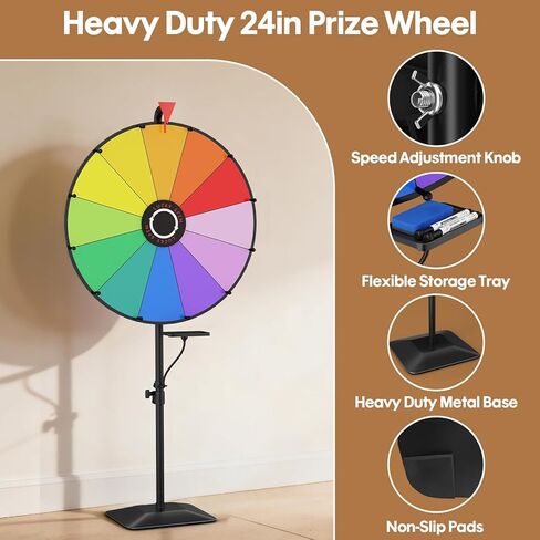 24 Inch Prize Wheel, Adjustable 47"-61" Height Heavy Duty Spinning Wheel for Prizes, 12 Slots Prize Wheel Spinner with Dry Erase Kit for Parties, Carnivals, Trade Shows in Saudi Arabia