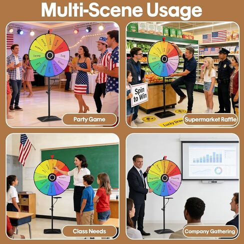 24 Inch Prize Wheel, Adjustable 47"-61" Height Heavy Duty Spinning Wheel for Prizes, 12 Slots Prize Wheel Spinner with Dry Erase Kit for Parties, Carnivals, Trade Shows in Saudi Arabia
