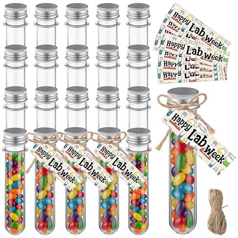 20 Sets Happy Lab Week Gifts Bulk 45ml Plastic Test Tube with Cap Lab Week Tags Laboratory Weeks Appreciation Gifts for Candy Storage Laboratory Worker Science Party Decoration in Kuwait