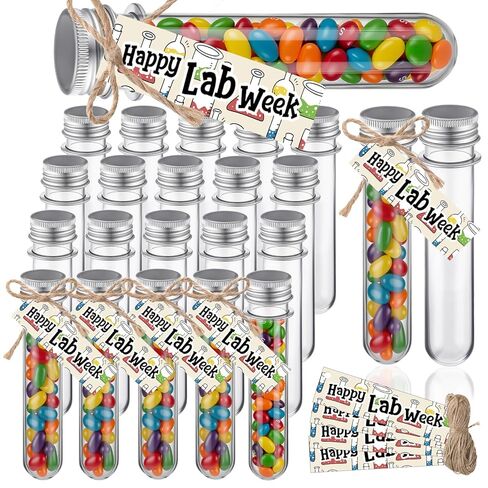 20 Sets Happy Lab Week Gifts Bulk 45ml Plastic Test Tube with Cap Lab Week Tags Laboratory Weeks Appreciation Gifts for Candy Storage Laboratory Worker Science Party Decoration in Saudi Arabia