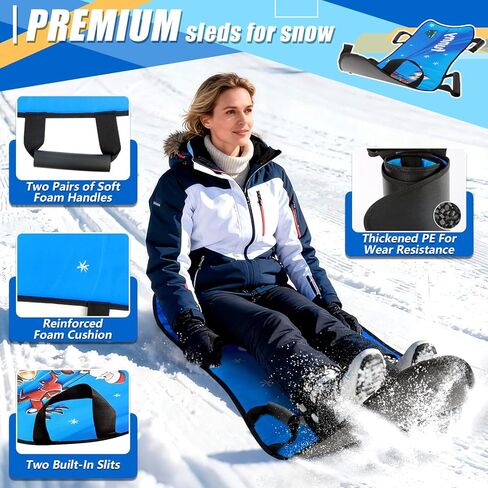 زلاجات ثلجية كبيرة قابلة للطي مقاس 45 بوصة، زلاجات ثلجية محمولة ملفوفة للأطفال والكبار، زلاجات شتوية متينة من نسيج البولي إيثيلين السميك مع مقابض للتحكم المستقر، تناسب طفلين أو شخص بالغ in Kuwait