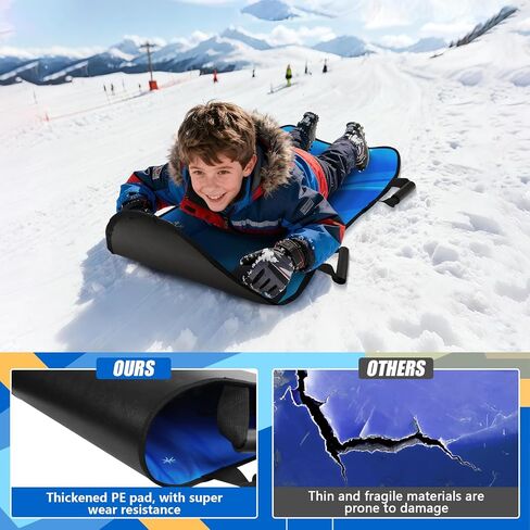 زلاجات ثلجية كبيرة قابلة للطي مقاس 45 بوصة، زلاجات ثلجية محمولة ملفوفة للأطفال والكبار، زلاجات شتوية متينة من نسيج البولي إيثيلين السميك مع مقابض للتحكم المستقر، تناسب طفلين أو شخص بالغ in Kuwait