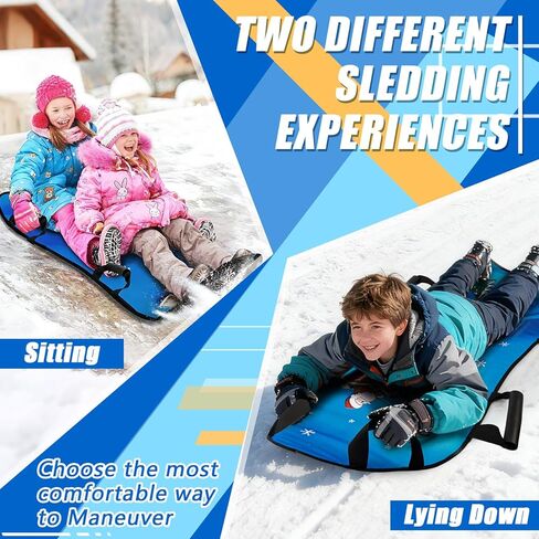 زلاجات ثلجية كبيرة قابلة للطي مقاس 45 بوصة، زلاجات ثلجية محمولة ملفوفة للأطفال والكبار، زلاجات شتوية متينة من نسيج البولي إيثيلين السميك مع مقابض للتحكم المستقر، تناسب طفلين أو شخص بالغ in Kuwait