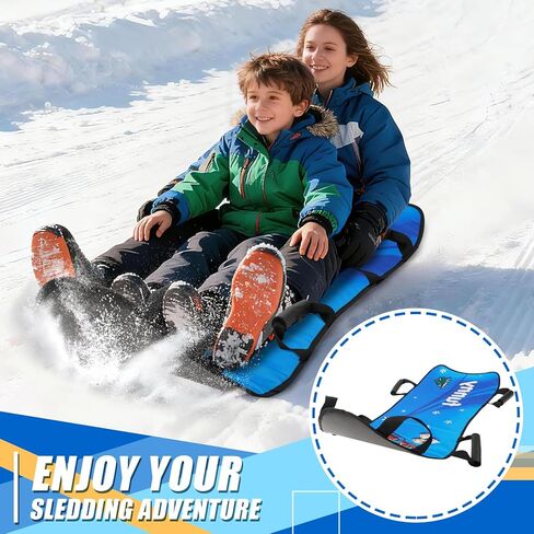 زلاجات ثلجية كبيرة قابلة للطي مقاس 45 بوصة، زلاجات ثلجية محمولة ملفوفة للأطفال والكبار، زلاجات شتوية متينة من نسيج البولي إيثيلين السميك مع مقابض للتحكم المستقر، تناسب طفلين أو شخص بالغ in Kuwait