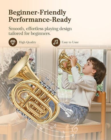 Pocket Trumpet – Professional Bb Brass Trumpet with Upgraded Stand, Complete Student & Travel Bundle in Kuwait