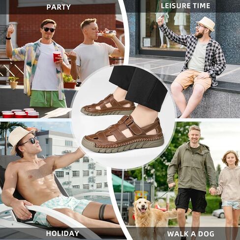 رجال مغلقون صندل غير رسمي - صندل جلدي خفيف الوزن أحذية المشي للتنفس للسفر يوميًا أو في الهواء الطلق in Kuwait