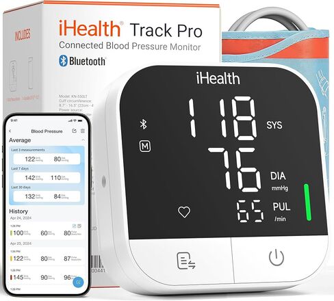 iHealth Track Pro Upper Arm Blood Pressure Monitor, Full-View LED Screen, Body & Cuff Detection, App-Enabled for iOS & Android, Adjustable Cuff Large Adults Arm Friendly in Kuwait