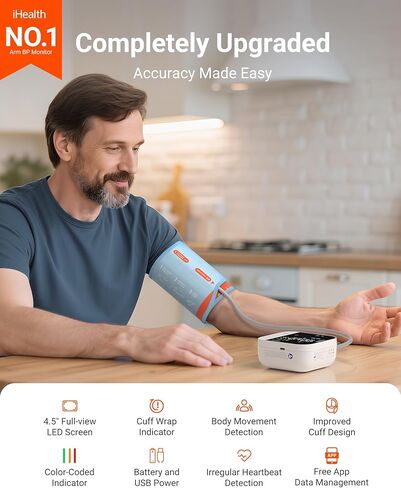 iHealth Track Pro Upper Arm Blood Pressure Monitor, Full-View LED Screen, Body & Cuff Detection, App-Enabled for iOS & Android, Adjustable Cuff Large Adults Arm Friendly in Kuwait