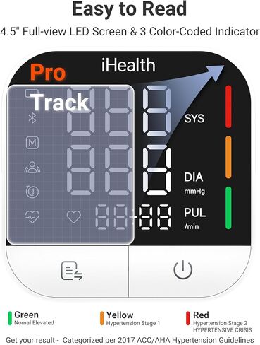 iHealth Track Pro Upper Arm Blood Pressure Monitor, Full-View LED Screen, Body & Cuff Detection, App-Enabled for iOS & Android, Adjustable Cuff Large Adults Arm Friendly in Kuwait
