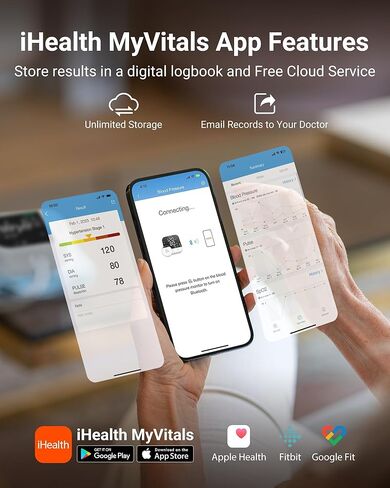 iHealth Track Pro Upper Arm Blood Pressure Monitor, Full-View LED Screen, Body & Cuff Detection, App-Enabled for iOS & Android, Adjustable Cuff Large Adults Arm Friendly in Kuwait