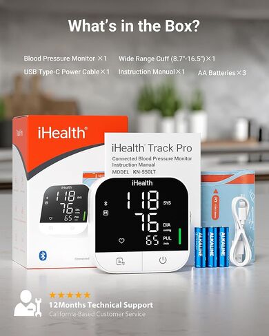 iHealth Track Pro Upper Arm Blood Pressure Monitor, Full-View LED Screen, Body & Cuff Detection, App-Enabled for iOS & Android, Adjustable Cuff Large Adults Arm Friendly in Kuwait
