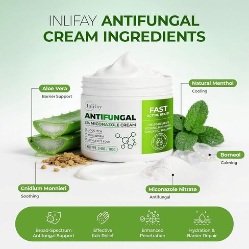 كريم مضاد للفطريات من إنليفاي لقدم الرياضيين: علاج مضاد للفطريات مع 2% نترات ميكونازول لحكة جوك السعفة - سريع الامتصاص وغير دهني لعشاق الصالة الرياضية للاستخدام اليومي (3.4 أونصة) in Kuwait