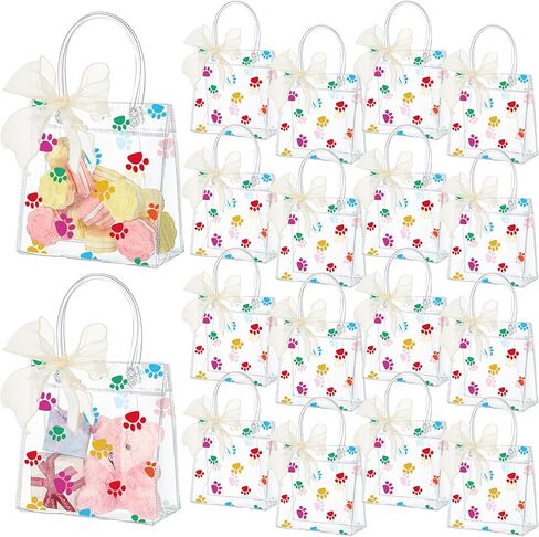 Hosuly 24 PCS أكياس هدايا واضحة مع مقبض حقيبة حمل PVC شفافة 6.3 × 5.9 × 2.8 بوصة قابلة لإعادة الاستخدام ، حقائب تسوق حلوى لحفلات عيد ميلاد حفل زفاف حفل زفاف الحفلات (طباعة البقر) in Kuwait