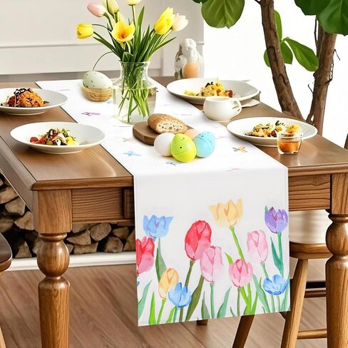 Easter Table Runner 13×72 Inch - Spring Table Runner with Tulip and Butterfly Easter Decorations for Home, Spring Mantel Decor in Kuwait