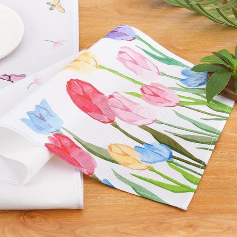 Easter Table Runner 13×72 Inch - Spring Table Runner with Tulip and Butterfly Easter Decorations for Home, Spring Mantel Decor in Kuwait