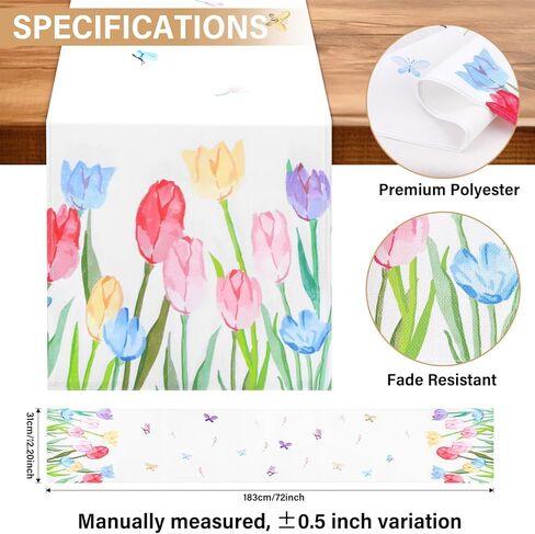 Easter Table Runner 13×72 Inch - Spring Table Runner with Tulip and Butterfly Easter Decorations for Home, Spring Mantel Decor in Kuwait