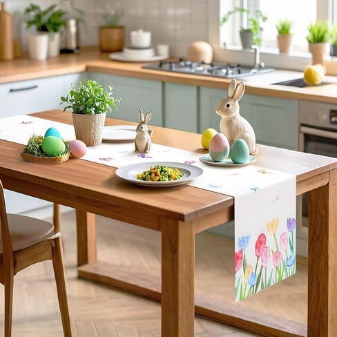 Easter Table Runner 13×72 Inch - Spring Table Runner with Tulip and Butterfly Easter Decorations for Home, Spring Mantel Decor in Kuwait