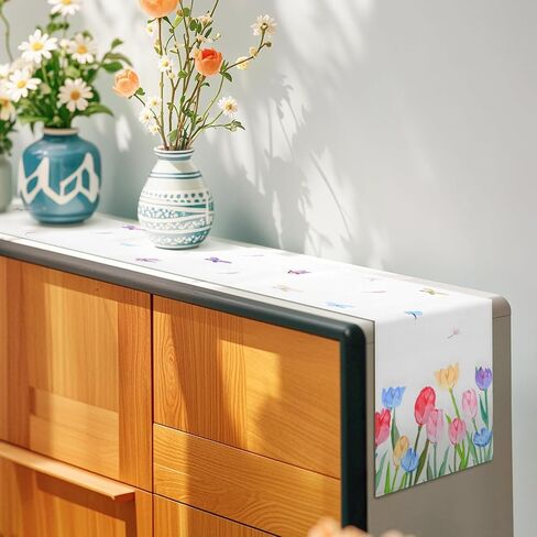 Easter Table Runner 13×72 Inch - Spring Table Runner with Tulip and Butterfly Easter Decorations for Home, Spring Mantel Decor in Kuwait