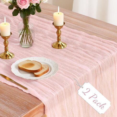 2 Pack Pink Cheesecloth Table Runner, 10Ft Boho Gauze Cheese Cloth Table Runners for Wedding, Party, Dinner, Baby Shower, 120 Inches Long Table Runner for Valentine's Day, Easter, Mother's Day Decor in Saudi Arabia