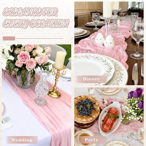 2 Pack Pink Cheesecloth Table Runner, 10Ft Boho Gauze Cheese Cloth Table Runners for Wedding, Party, Dinner, Baby Shower, 120 Inches Long Table Runner for Valentine's Day, Easter, Mother's Day Decor in Saudi Arabia