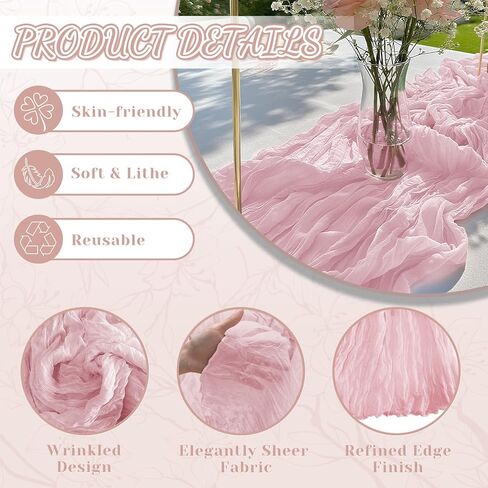 2 Pack Pink Cheesecloth Table Runner, 10Ft Boho Gauze Cheese Cloth Table Runners for Wedding, Party, Dinner, Baby Shower, 120 Inches Long Table Runner for Valentine's Day, Easter, Mother's Day Decor in Saudi Arabia