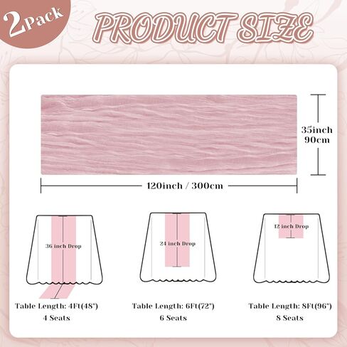 2 Pack Pink Cheesecloth Table Runner, 10Ft Boho Gauze Cheese Cloth Table Runners for Wedding, Party, Dinner, Baby Shower, 120 Inches Long Table Runner for Valentine's Day, Easter, Mother's Day Decor in Saudi Arabia