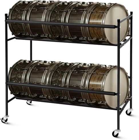 Two-tier Snare Rack with Locking Casters Snares Stand Drum Holder Display Storage for Holding up to 10 Snare Drums, 38.25 x 16.5 x 34.5 Inch in Saudi Arabia