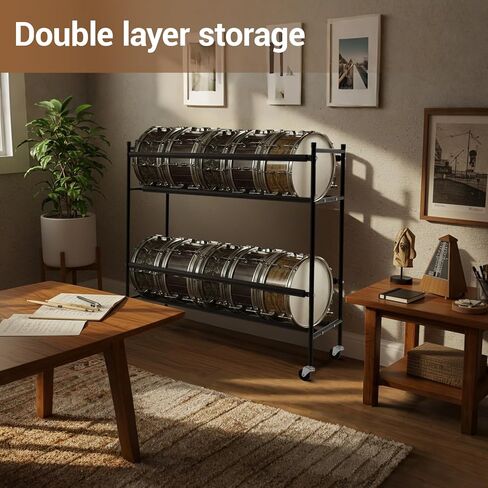 Two-tier Snare Rack with Locking Casters Snares Stand Drum Holder Display Storage for Holding up to 10 Snare Drums, 38.25 x 16.5 x 34.5 Inch in Saudi Arabia