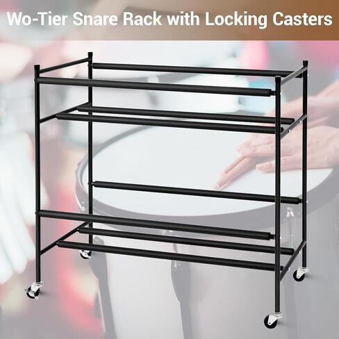 Two-tier Snare Rack with Locking Casters Snares Stand Drum Holder Display Storage for Holding up to 10 Snare Drums, 38.25 x 16.5 x 34.5 Inch in Saudi Arabia