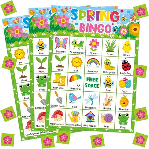 Yoklili Spring Bingo Game Cards 24 Players Springtime Party Card Games School Classroom Games Party Supplies in Kuwait