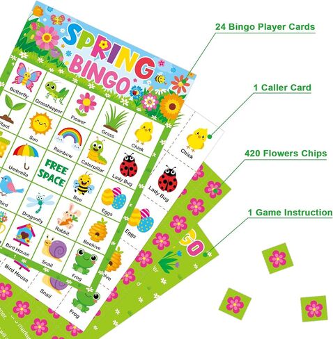 Yoklili Spring Bingo Game Cards 24 Players Springtime Party Card Games School Classroom Games Party Supplies in Kuwait