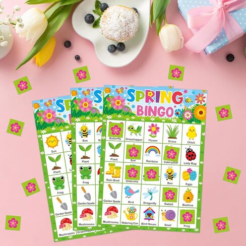 Yoklili Spring Bingo Game Cards 24 Players Springtime Party Card Games School Classroom Games Party Supplies in Kuwait