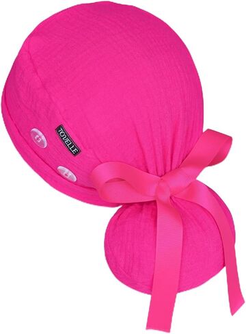 قبعة فرك ذيل حصان للنساء - قبعة جراحية بلون وردي فاقع مع أزرار، قبعات فرك ذيل حصان قطنية، قبعة جراحية قابلة للتعديل للنساء لتأمين الشعر الطويل in Kuwait