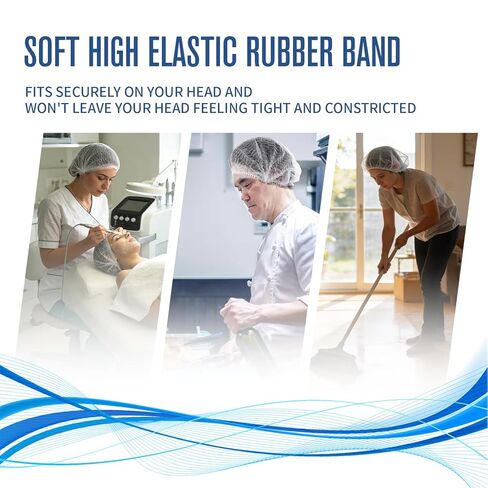 شبكات شعر للاستعمال مرة واحدة للعاملين في خدمة الطعام - 100 قطعة من قبعات الشعر المنتفخة من مادة البولي بروبيلين البيضاء للنساء، غطاء شعر مرن لحماية غطاء الغبار بطول 53.34 سم. in Kuwait