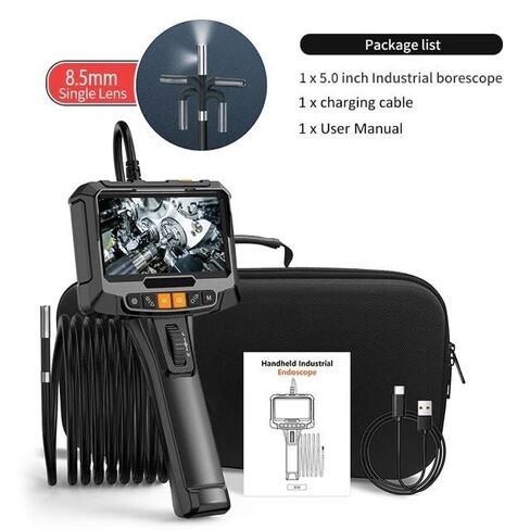كاميرا المنظار الصناعي بتوجيه 360 درجة 8 مم 5 بوصة شاشة IPS عدسة واحدة ومزدوجة للفحص Borescope 1080P لنقطة محرك السيارة (2 متر، 8.5 مم عدسة واحدة) in Saudi Arabia
