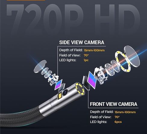 Ancel AN302 Endoscope Two-Way Articulating Borescope with 7 LED Lights Dual Camera HD Endoscope Car Inspection Tools in Saudi Arabia