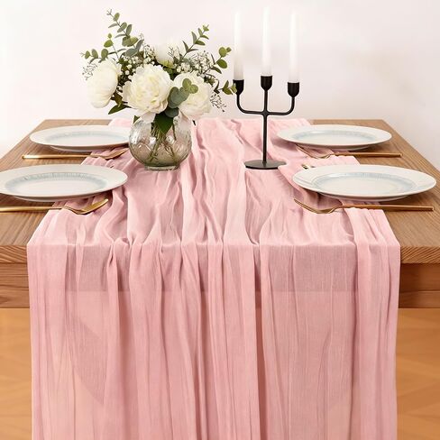 Dusty Pink Cheesecloth Table Runner, 10 FT Boho Rustic Cheese Cloth Gauze, 35x120 Inches Centerpieces Decor for Wedding Spring Easter Baby Bridal Shower Party Decoration, 1 Pack in Saudi Arabia