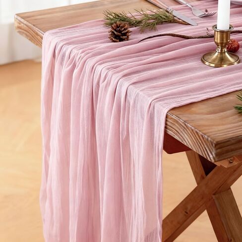 Dusty Pink Cheesecloth Table Runner, 10 FT Boho Rustic Cheese Cloth Gauze, 35x120 Inches Centerpieces Decor for Wedding Spring Easter Baby Bridal Shower Party Decoration, 1 Pack in Saudi Arabia
