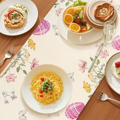 Easter Table Runner 13×72 Inch, Easter Decorations for Table Decor, Bunny Table Runner with Cross Flower, He is Risen Decors Spring Kitchen Dining Table Decor for Home in Kuwait