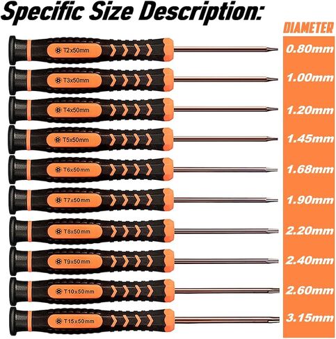 Torx Screwdriver Set of T2-T15, TECKMAN 10-Piece Magnetic Small Torx Security Screwdrivers with T2 T3 T4 T5 T6 T7 T8 T9 T10 T15 Star Screwdriver Tool Kit for Xbox,PS3,PS4,Knife,Computer & Other Device in Kuwait