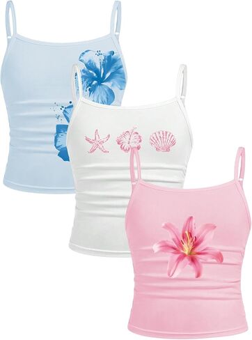 Girl's 3 Packs Cheetah Leopard Floral Tank Top Spaghetti Strap Fitted Summer Cute Camisole Tops in Saudi Arabia