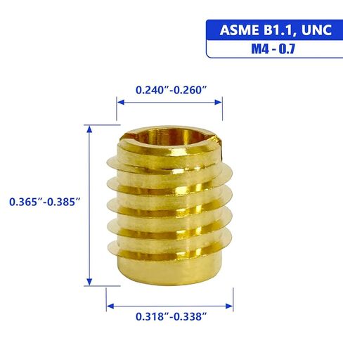 إدراج ملولب M4-0.7 للخشب الصلب، وإدراج خيط السكين النحاسي، M4-0.7 خيوط داخلية، طول 0.375 بوصة، حزمة من 10 in Kuwait